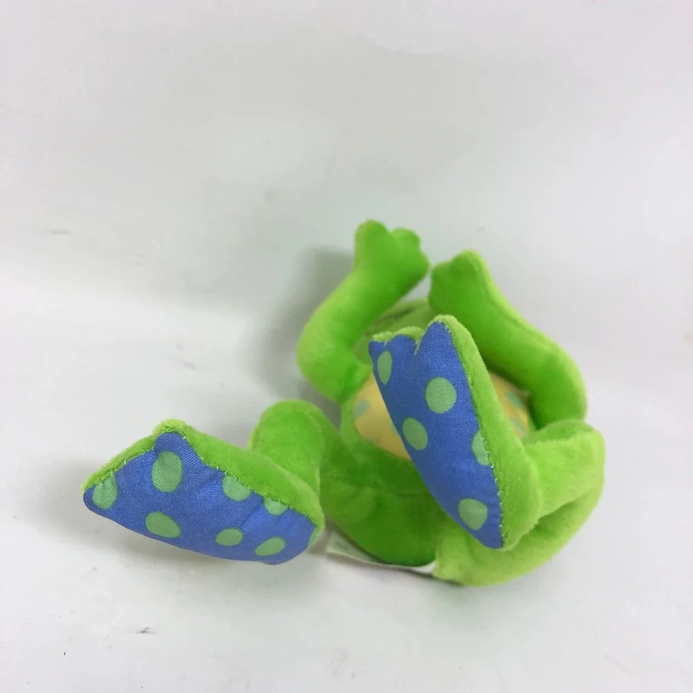 First Years Frog Plush Vintage 2001 Green Polka Dot Belly Tongue Out Rattle